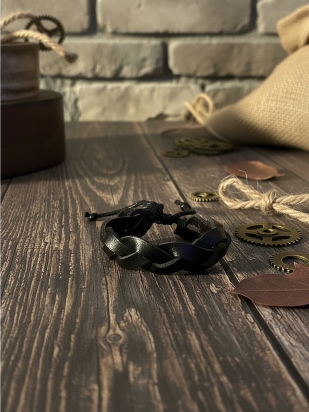 Hand Crafted Black Braided Leather Bracelet